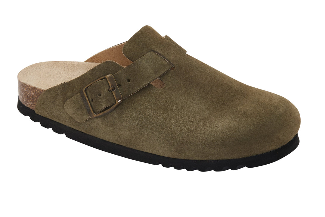 Scholl Fae Suede Khaki Clogs & Mules