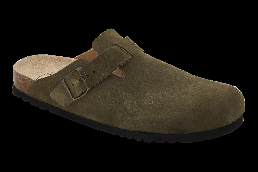 Scholl Olivier Suede Khaki Clogs & Mules