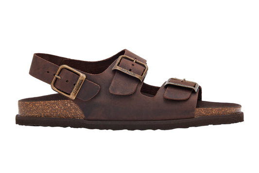 Scholl Gaston Leather Dark Brown Sandals & Slides