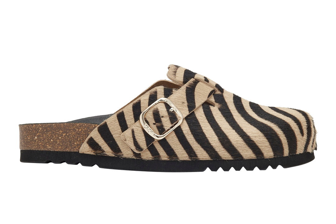 Scholl Fae Leather Zebra Beige/Black Clogs & Mules