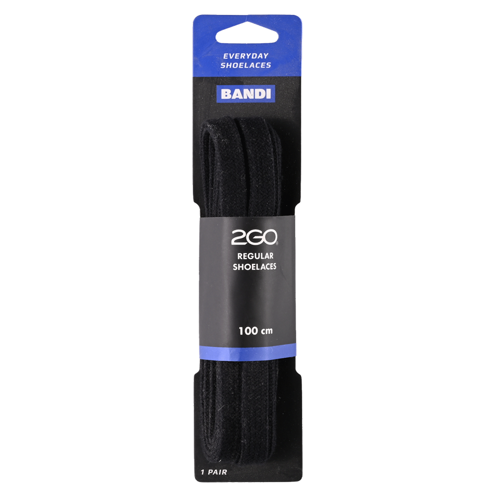 2GO Regular Shoelaces 201 Black 100 cm - SORT