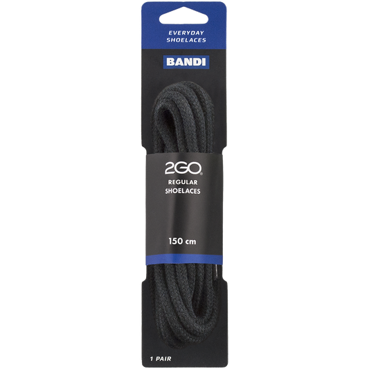 2GO Regular Shoelaces 189 Black 150cm