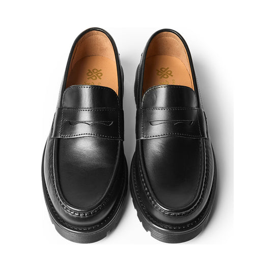 Playboy Kansas sorte læder loafers set oppefra