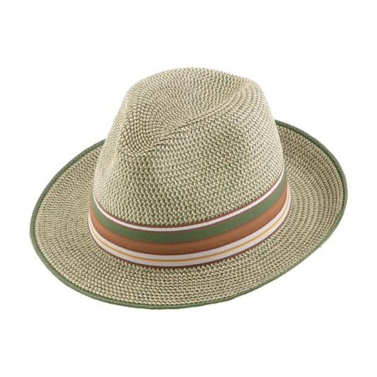 Fiebig Paper Hat Fedora Melange With Striped Grosgrain