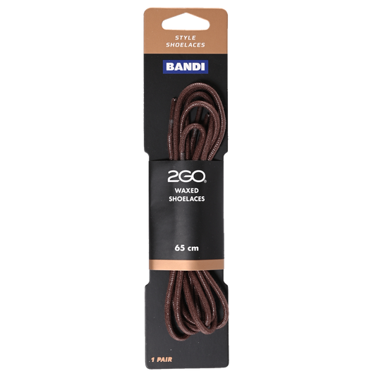 2GO Waxed Shoelaces Brown 65cm