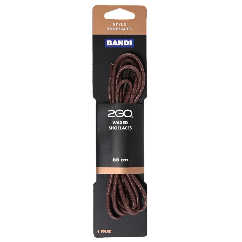 2GO Waxed Shoelaces Brown 65cm