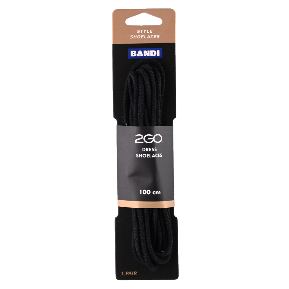 2GO Dress Shoelaces 155 Black 100cm