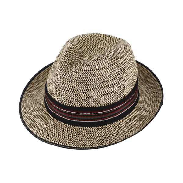 Fiebig Paper Hat Fedora Melange With Striped Grosgrain