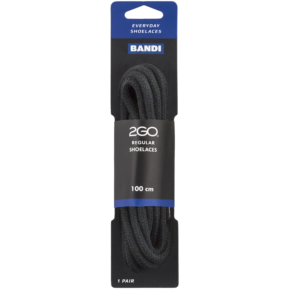 2GO Regular Shoelaces 180 Black 100cm