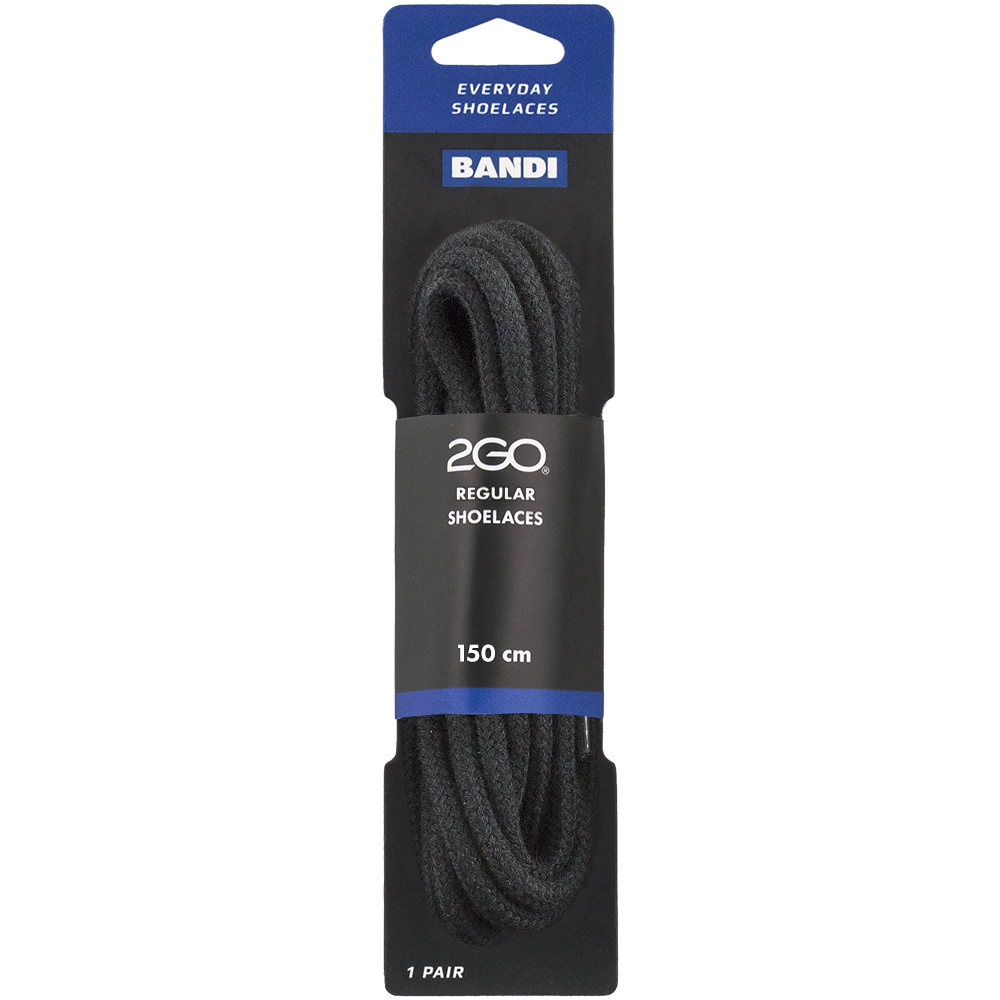 2GO Regular Shoelaces 189 Black 150cm