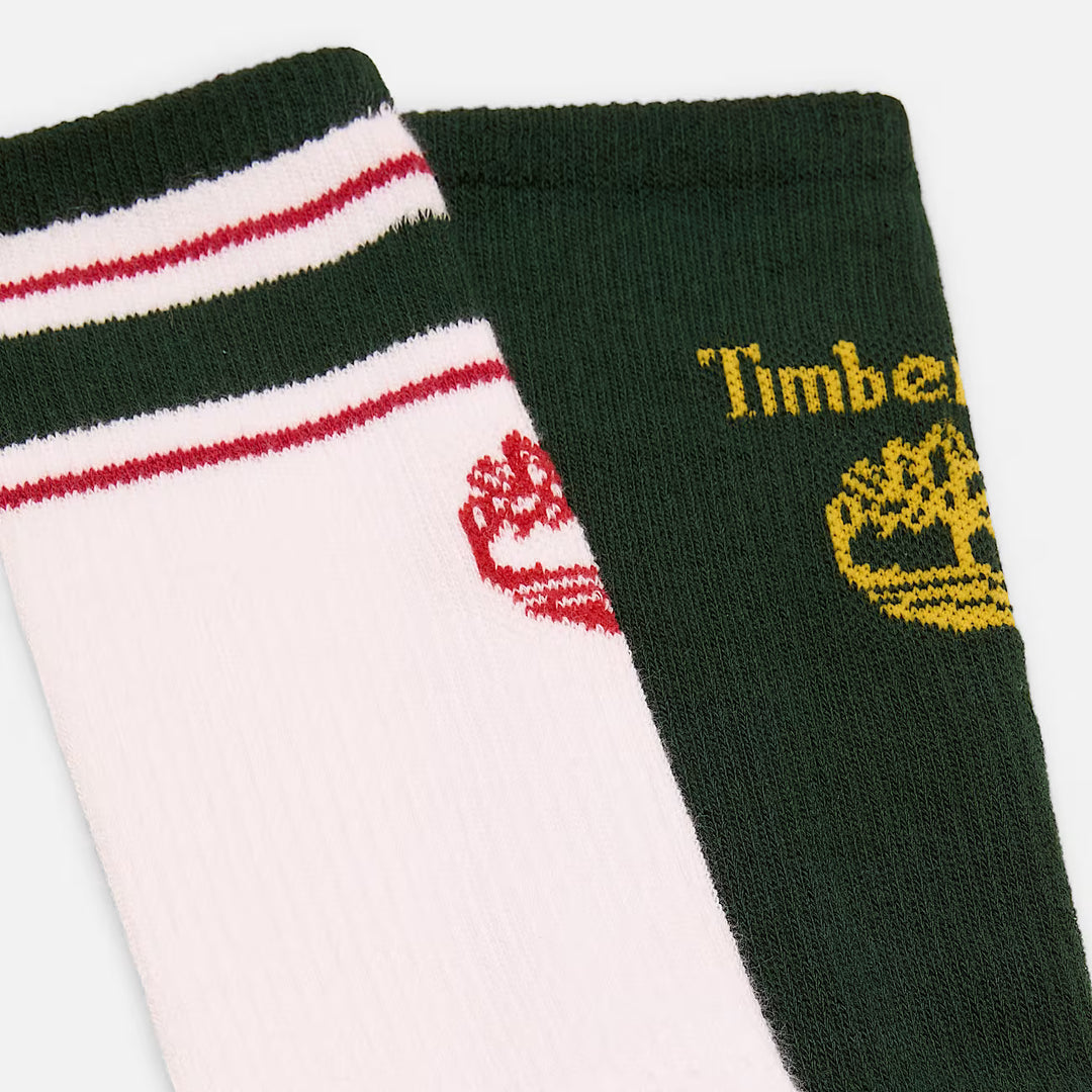 Timberland Sokker 2 Pak Hvid/Grøn m. Striber