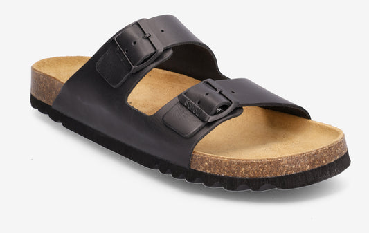 Scholl Julien Black Leather Sandals & Slides