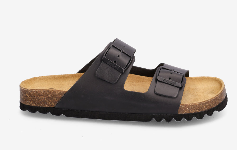 Scholl Julien Black Leather Sandals & Slides