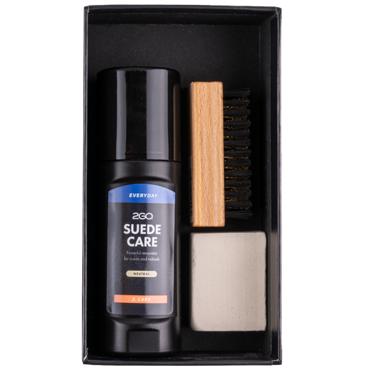 Neutral suede care kit with brush