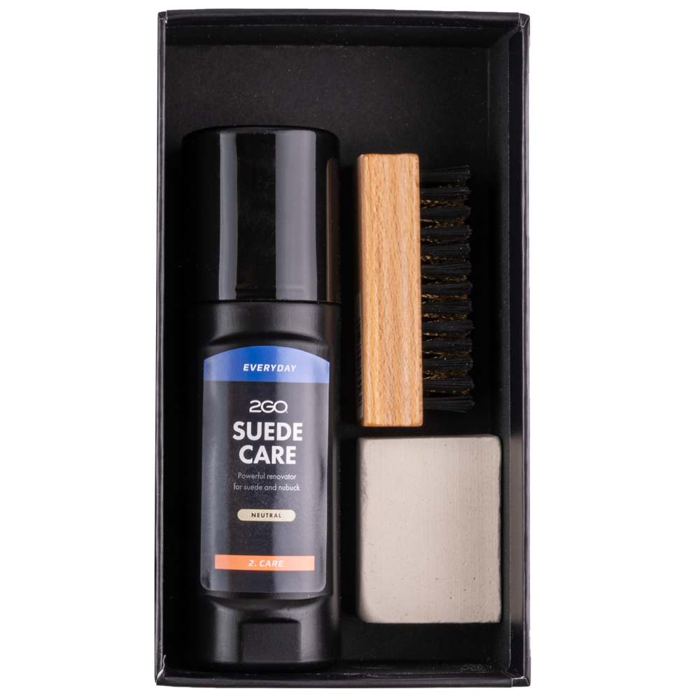 Neutral suede care kit with brush