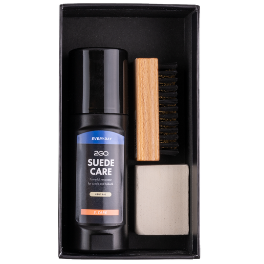 Neutral suede care kit with brush