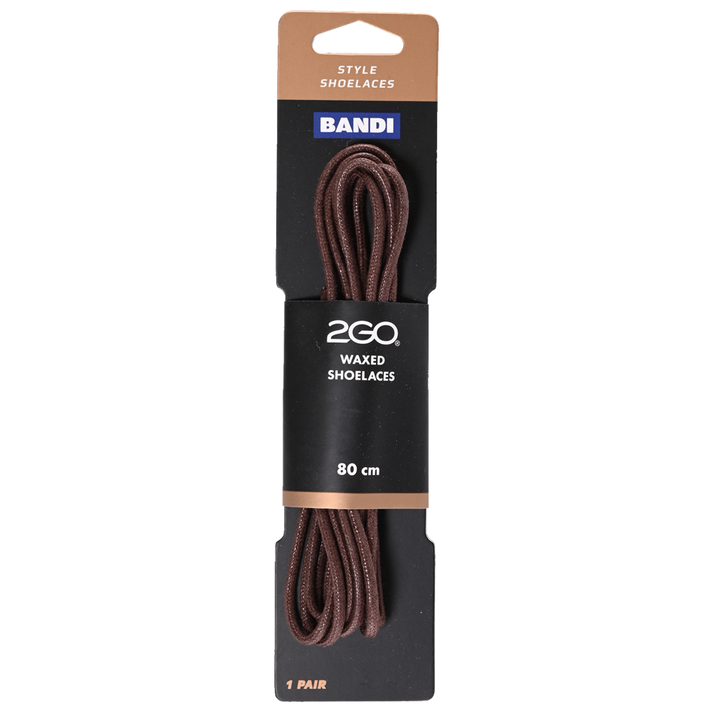 2GO Waxed Shoelaces 162 Brown 80 cm
