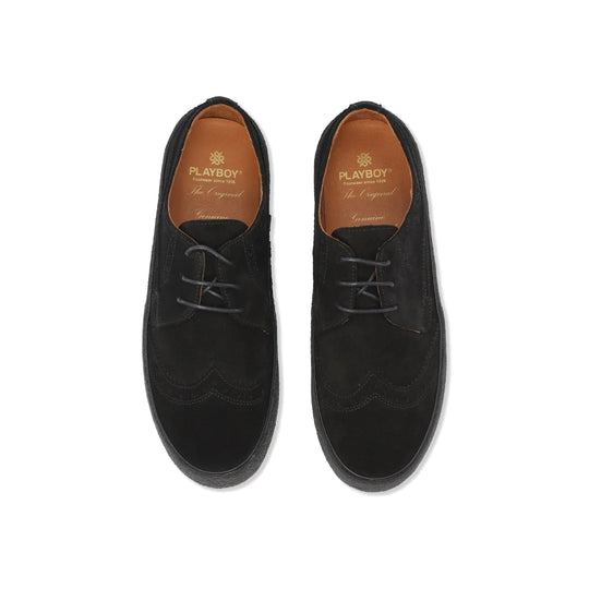 Playboy The Original Style 22 Black - sort ruskind med brogue (hulmønster)